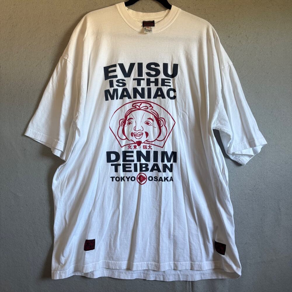 VTG 4XL Evisu Is The Maniac 90s Japanese Tokyo Hip White T-Shirt 100% Cotton